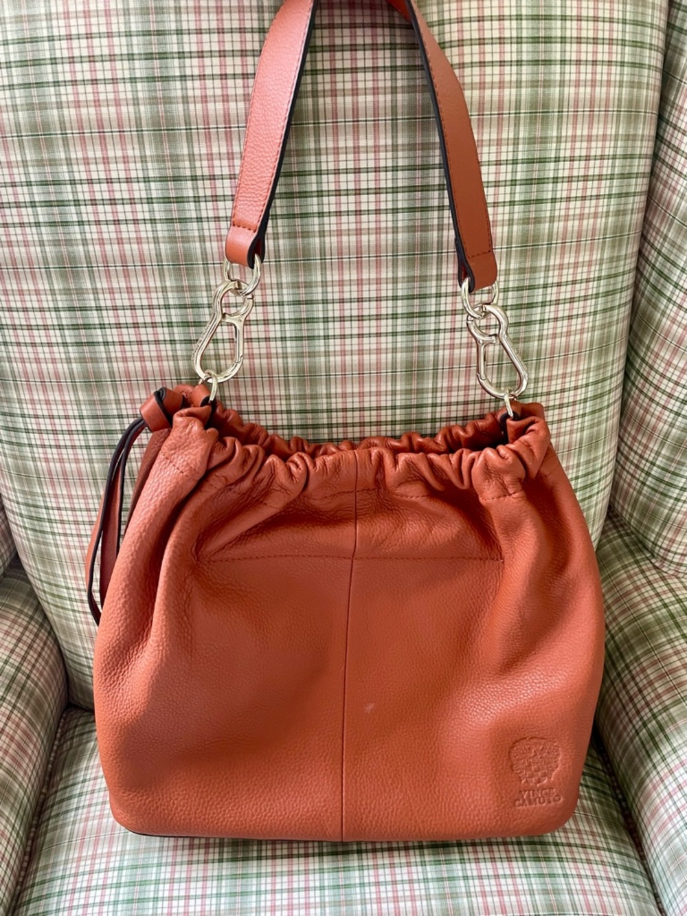 Vince Camuto Cognac/Burnt Orange Gathered Leather Shoulder Handbag - Picture 2 of 11
